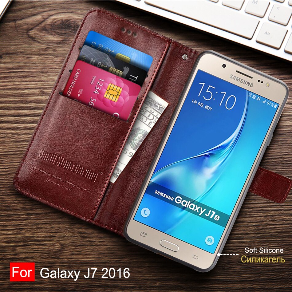 Coque à rabat en cuir avec fentes pour cartes, étui magnétique pour Samsung Galaxy J7 J710 J710F