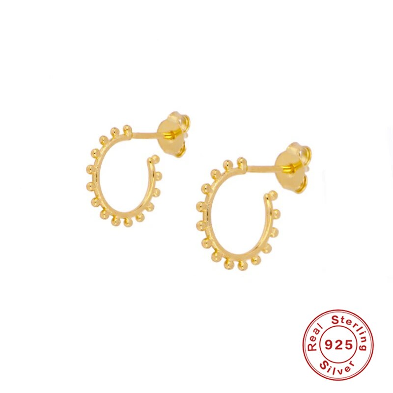 ROXI C Shape Round Beads Stud Earrings for Women Girls Sun Woman Earrings Solid 925 Sterling Silver Jewelry Pendientes