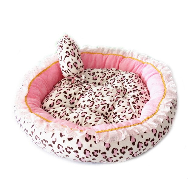 Camas de lujo para mascotas, casa de perro suave, nido de gato perrera, cojín para dormir rosa con almohada, canasta para cachorro, sofá, Princesa, tumbona para mascotas de peluche: Round shape / M 50CM