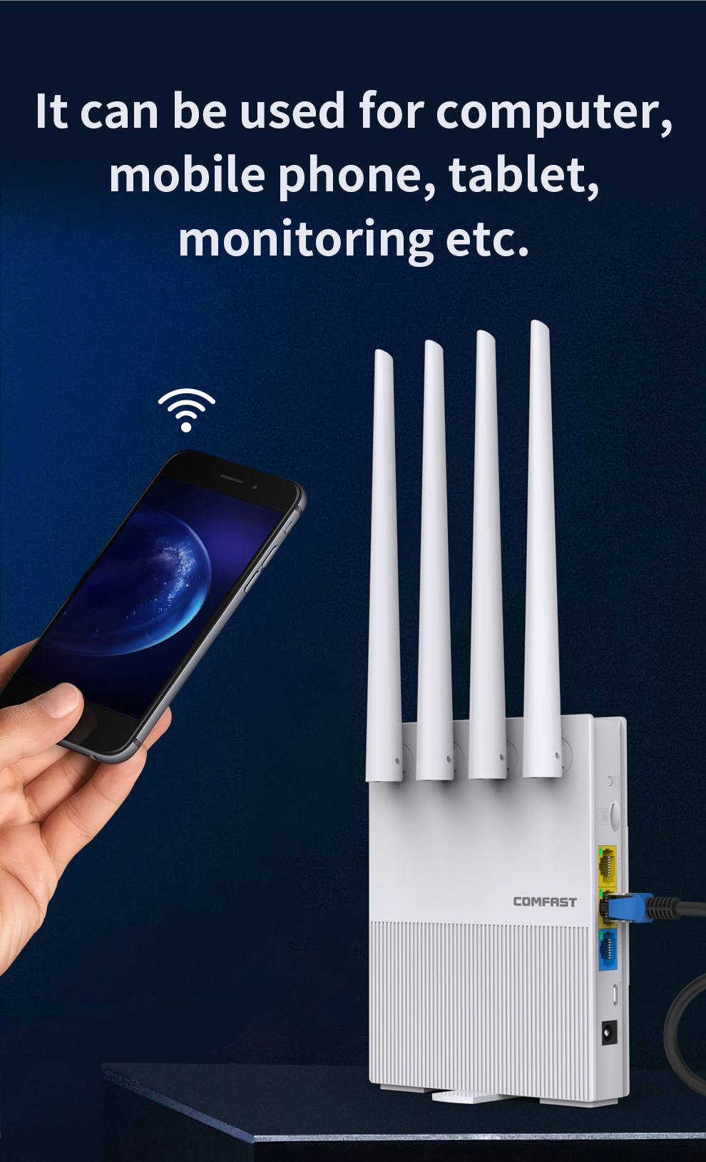 comfast 4g Lte Modem 150M z kartą SIM 2.4G/5.8G 750M Zewnętrzny przenośny router bezprzewodowy do Internetu 4 anteny 32 użytkowników Plug&Play