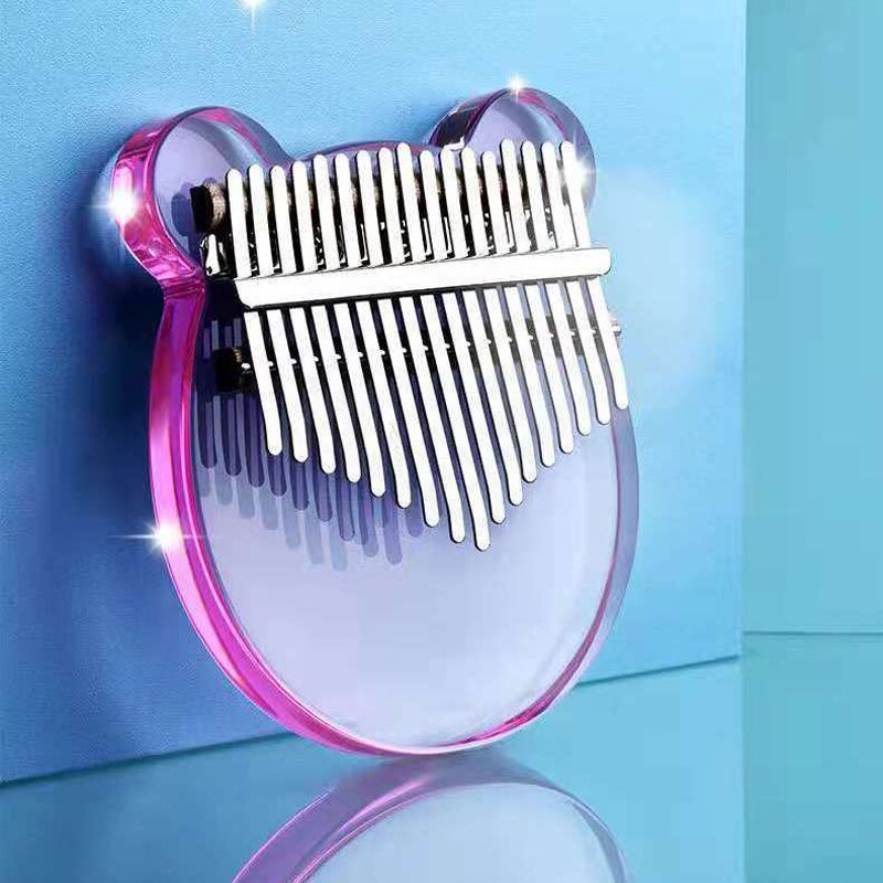 Kalimba 17 Keys Crystal Full Transparent Thumb Piano Acrylic African Mbira Calimba Finger Piano with Tuning hammer Kalimba Case: Purple Bear