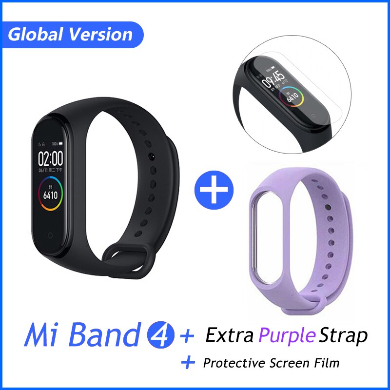 Xiaomi Mi Banda 4 Più Nuovo Sport Miband 4 Braccialetto Intelligente di Frequenza Cardiaca Fitness Traker 135mAh di Colore Dello Schermo di Bluetooth Impermeabile 5.0: GB add purple film