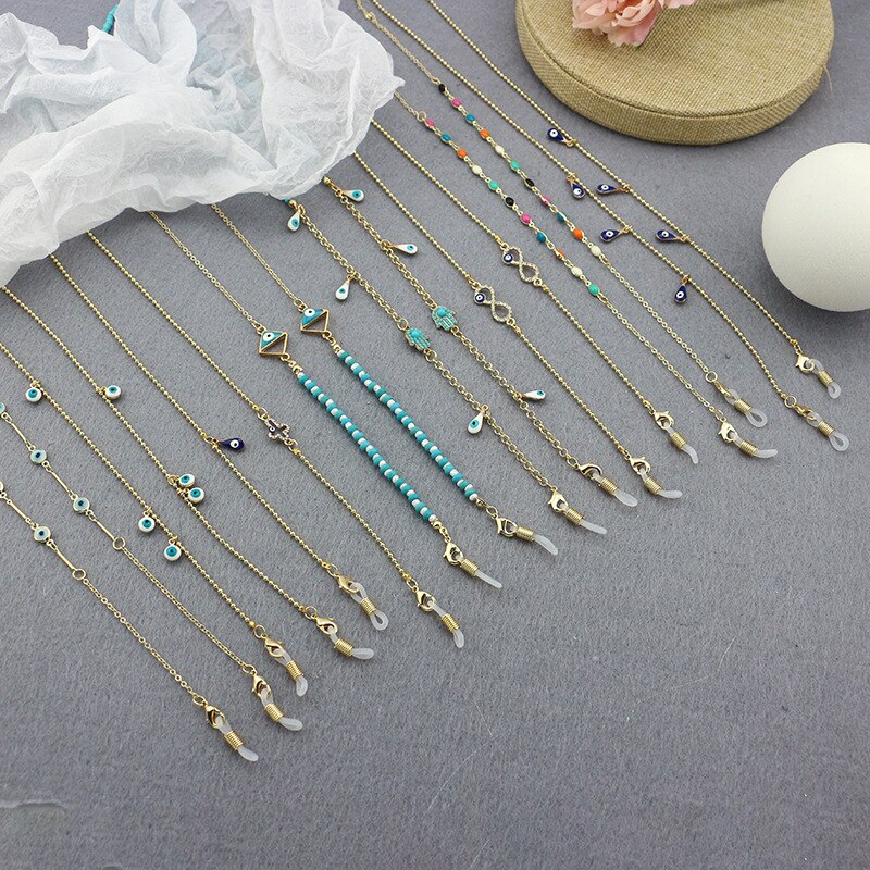 1Pcs Eyeglasses Strap Reading Glasses Hanging Chain Sunglasses Evil Eye Enamel Beads Spectacles Holder Neck Cord Glasses Anti