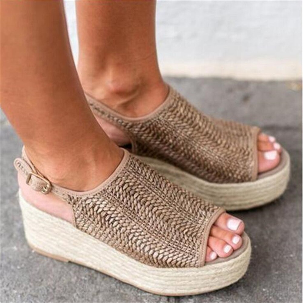 Sandalias de Mujer Sandalias de plataforma Retro Sapato Feminin tacones sandalia para mujer zapatos de cuña Peep Toe Chaussures Femme sandalias de verano: brown / 41