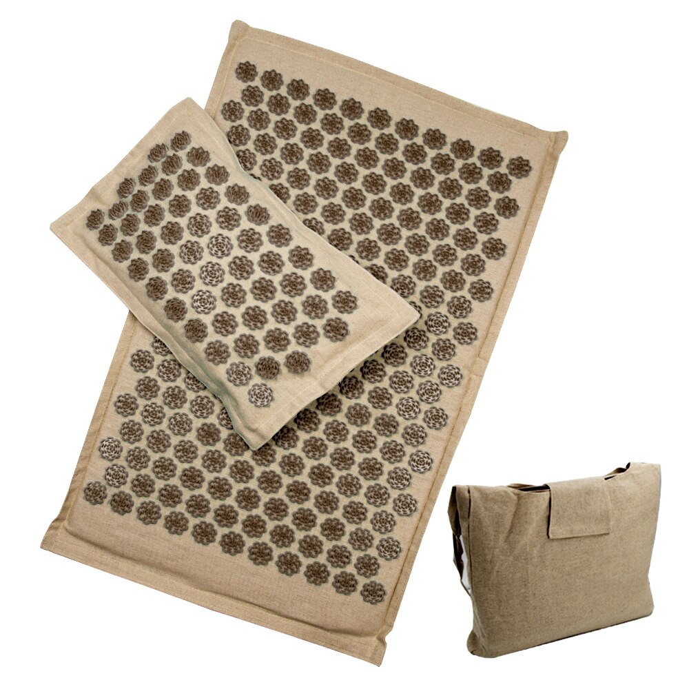 Lotus Acupressuur Mat Coconut Fiber Back Body Massage Mat Met Kussen Ontspanning Stress Relief Massager Kussen Yoga Mat Shiatsu: Coffee 3 sets