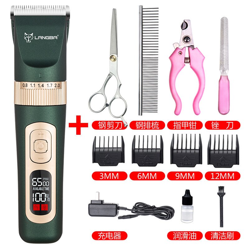 Pet Dog Electric Shaver Rechargeable Dog Grooming Barber Razor Electric Clipper for Cat and Dog Hair Trimming: Green four-piece set
