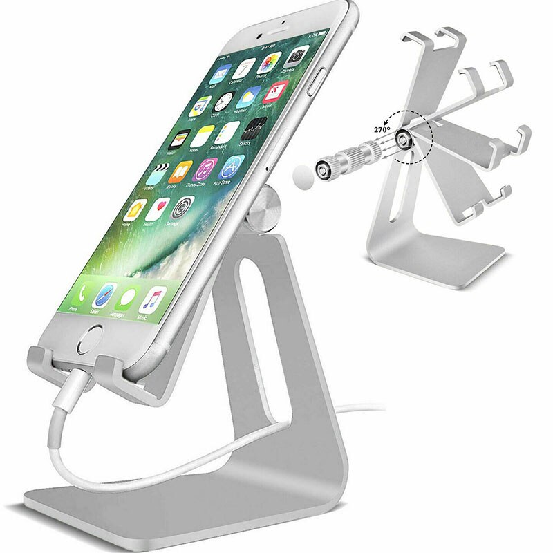 Verstelbare Mobiele Telefoon Tablet Schakelaar Stand Aluminium Bureau Tafel Houder Cradle Dock Voor Huawei iPhone Samsung: Zilver