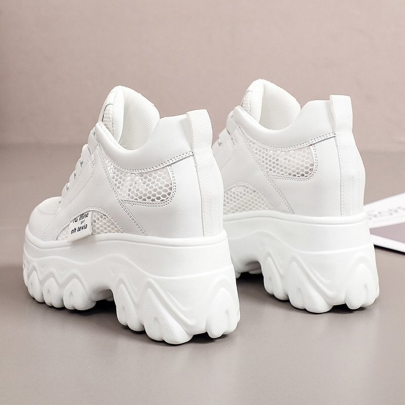 Rimocy Breathable Mesh Women's Wedges Heels Sneakers 2022 Lace Up Chunky Platform Trainers Woman White Thick Heel Sports Shoes