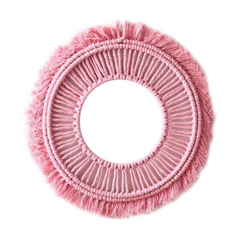 Marco de espejo de pared con borlas tejido a mano, tapiz de macramé bohemio, decoración colgante de pared redonda hueca para el hogar, decoración de habitación de niños: 103C