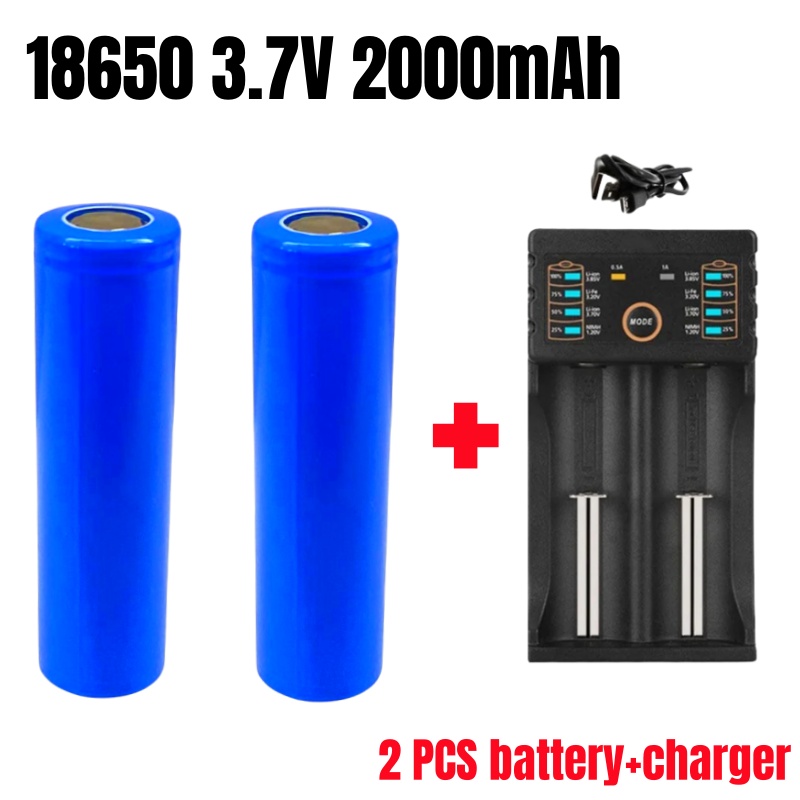 18650 3.7V 2000mAh Batería Recargable + Cargador: Rosa