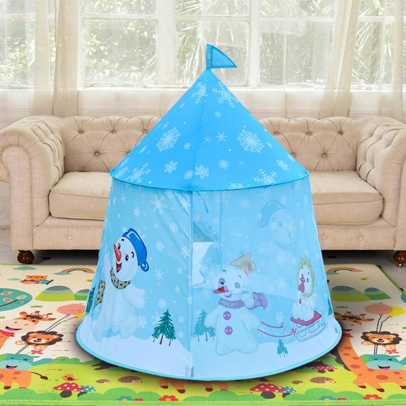 Foldable Snowman Castle Tent Blue Flag Portable Christmas Children Play Toy Simulation Modeling Easy to Accept Storage PNLO