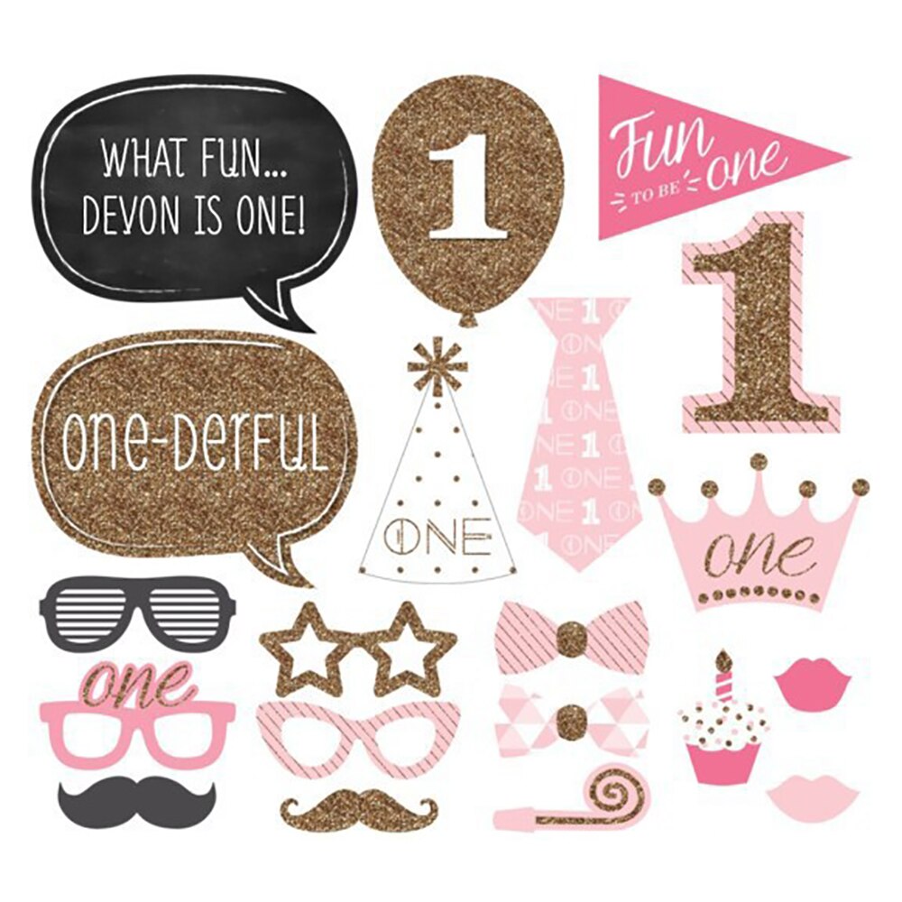20pcs Boy Girl One Year Photo Booth Props Funny Birthday PhotoBooth Props Decor for Celebrating Birthday Party Decoration: 1