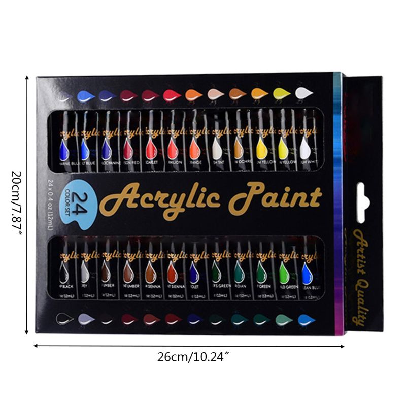 12ml 24 Colors Acrylic Paint Draw Painting Pigment Water Resistant C5AB