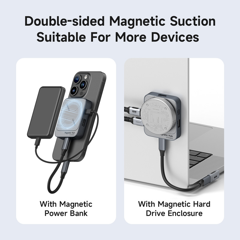 Hagibis-Hub magnético USB C, adaptador multipuerto tipo C, estación de acoplamiento 4K HDMI 100W PD para Macbook iPhone 16/15 Pro Thunderbolt 4