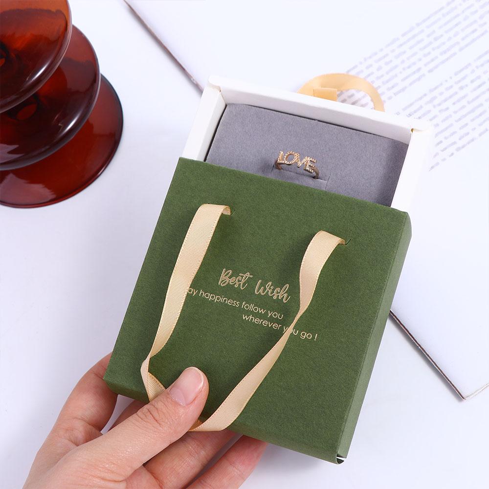 Best Wishes Jewelry Box Paper with Handle for Wedding or Travel Portable Ring Earrings Necklace Packageing Organizer Case