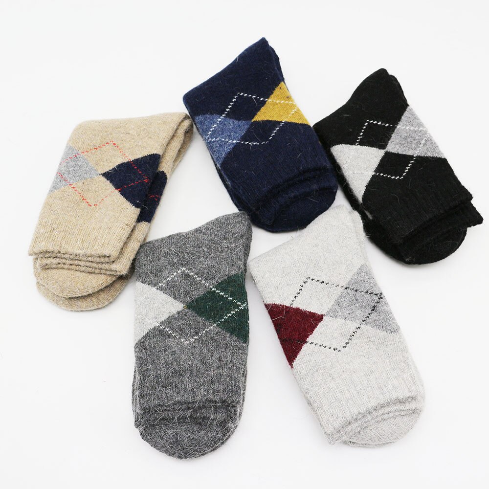 Talvi miesten paksut lämpimät merinovillasukat harajuku retro timantti ruudullinen lumipitkä kashmir sukat iso koko ( #39 ) 3 41-46