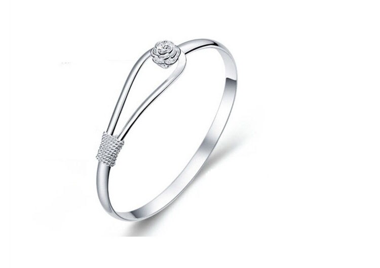 3PCS Bright Silver Color Plate Cuff Bangle Bracelet: Blossom Flower