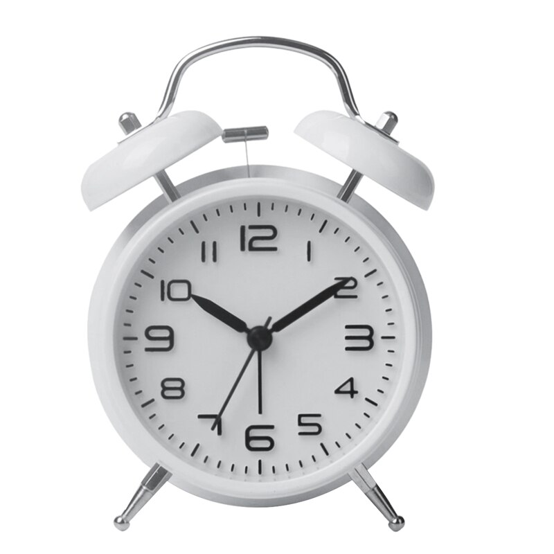 Double Bell Alarm Clock Desktop Mechanical Alarm Mute Clock Bell for Kids -White