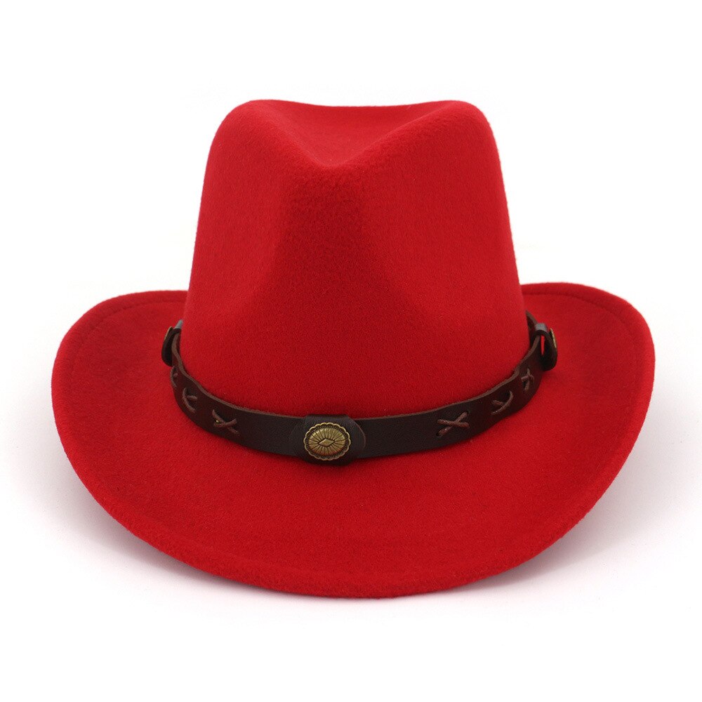 ethnic style male and female couple hat woolen western cowboy hat: red