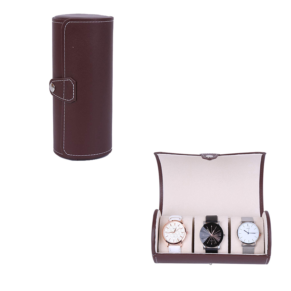 Reseklocka förvaringsväska 3 klockor pu läder rullklocka box armband förvaringsväska för kvinnor män tjej (kaffe)
