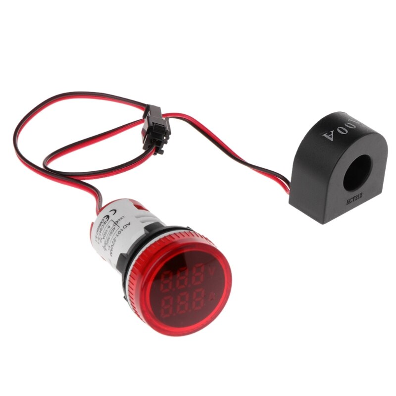 Digital Voltmeter Amperemeter 22mm Runde AC 50-500V 0-100A Spannung Volt Ampere-Monitor: R