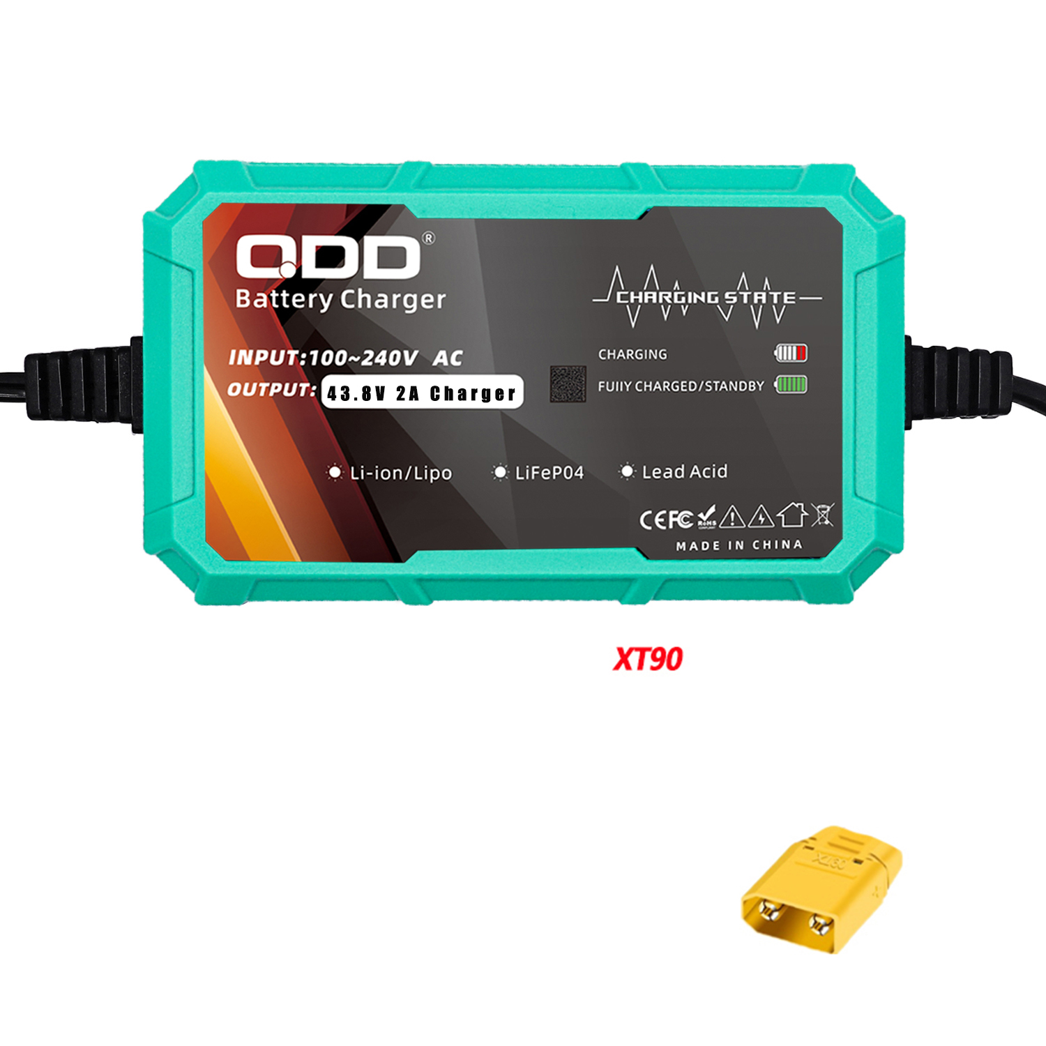 43.8V 2A LiFePO4 Battery Charger for 12S 38.4V Battery Pack LiFePO4 Battery Charger with Multiple Connectors: black / EU