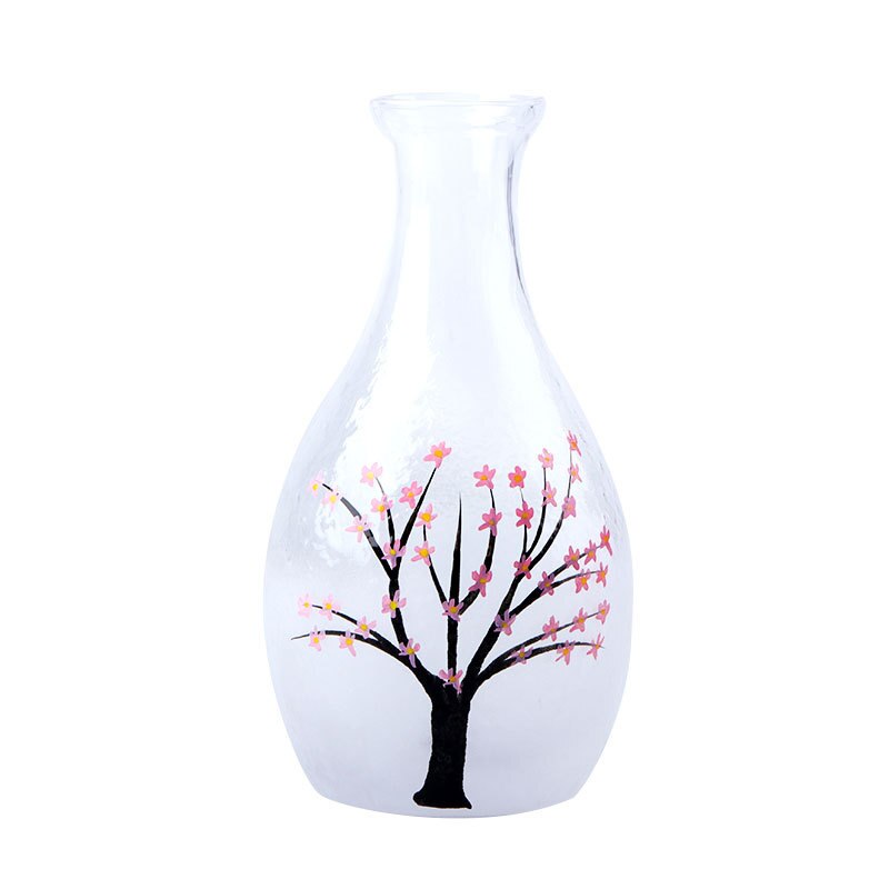 Botella de Sake esmerilada con huella dactilar, juego de vidrio de estilo japonés pintado a mano, Sake de flores de ciruela, incluye vino