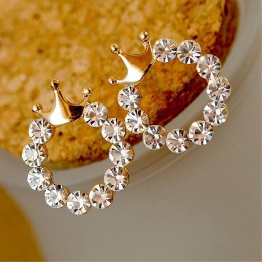 Smykker skinnende krystal rund cirkel øreringe til kvinder pige guld farve prinsesse krone øreringe fest bryllup