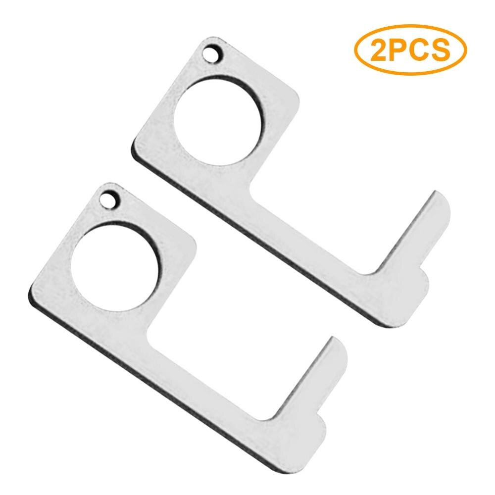 No Touch Open Door, Door Opener, Mini Self-Cleaning Reusable Handle Tools Press Elevator Button Gereedschap Hand Stick Outdoor: 2pcs silver