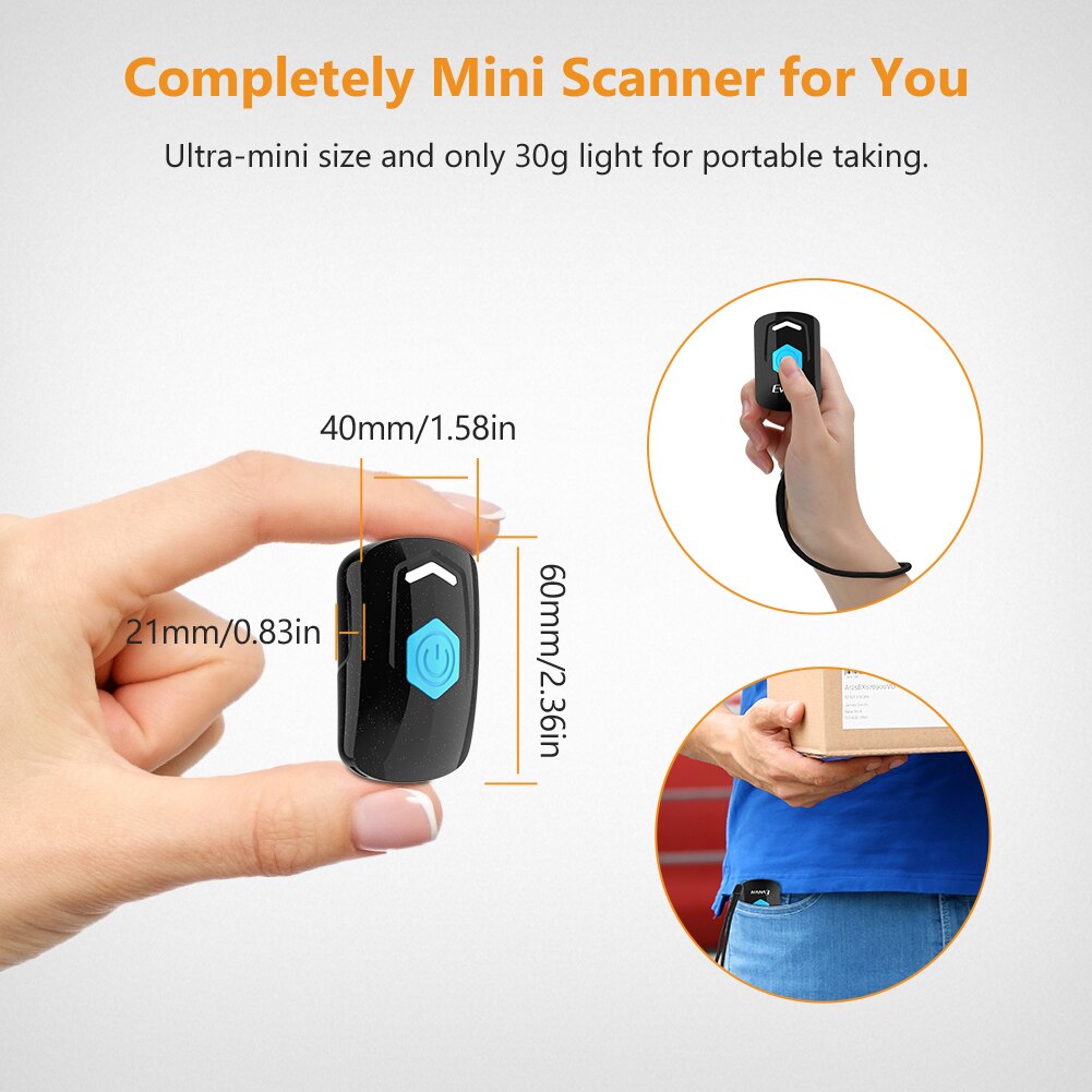 Mini 1d kabelloser barcode-scanner , 3- in -1 2.4g kabelloser usb- und kabelgebundener bluetooth-barcode-leser tragbares scannen für telefon/tablets