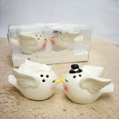 6.2*4*4.2Cm Cartoon Handgeschilderde Angel Vogel Paar Keramische Spice Fles Paar Thuis keuken Benodigdheden Peper Zout Shaker