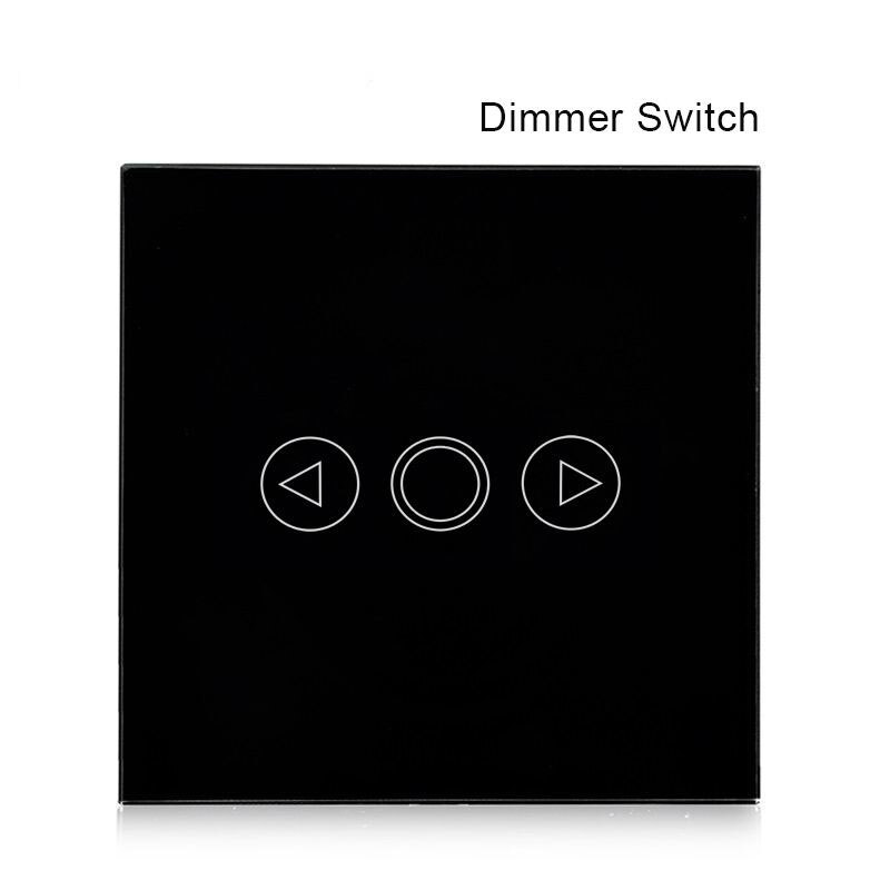 EU Standard 1 Gang 1 Way LED Dimmer Switch 220V, Crystal Glass Touch Panel Dimmer, Smart RF Switch for smart home module 433mhz: BLK