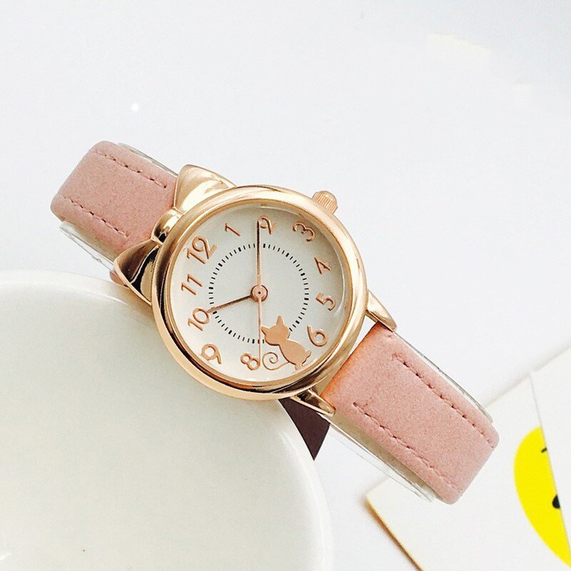 Leuke Casual Meisje Horloge Kids Leuke Lederen Band Cat Horloges Waterdicht Mooie Kid Kinderen Quartz Student Polshorloge