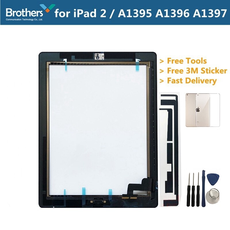 Voor iPad 2 A1395 A1396 A1397 Touch Screen Digitizer Sensor Glas Panel Tablet Vervanging Voor iPad 2 Scherm Met Home knop: Black Sticker Case