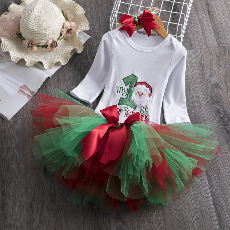 1st Geburtstag Kleid Santa Claus Drucken Kleidung Weihnachten Kleid für Mädchen Neugeborenen Herbst Kleid Langarm Baby Mädchen Kleidung