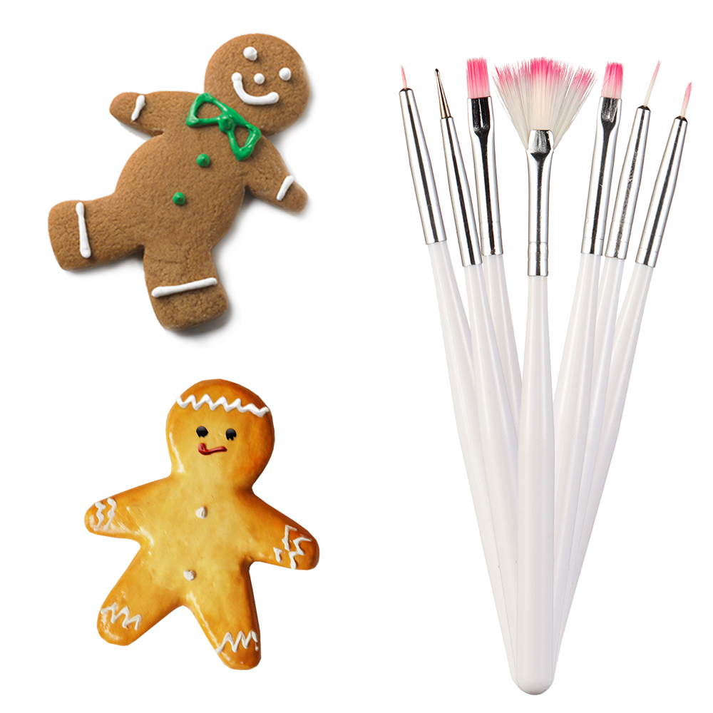7 stk plast rustfritt stål cupcake maling pennebørste konditor fondant glasur tørke støv form decal dekor tilbehør diy sugarcraft verktøy