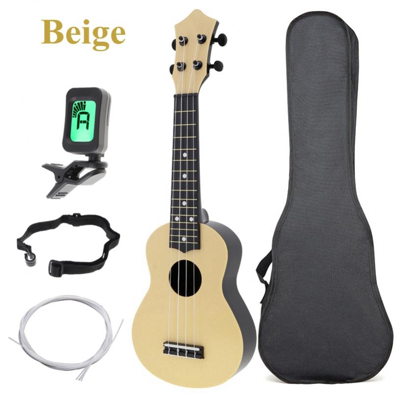 21 Inch Ukulele Soprano Acoustic Ukelele 4 Strings Hawaiian Guitar with Bag Tuner Strap for Children Kids Music Beginner: Beige