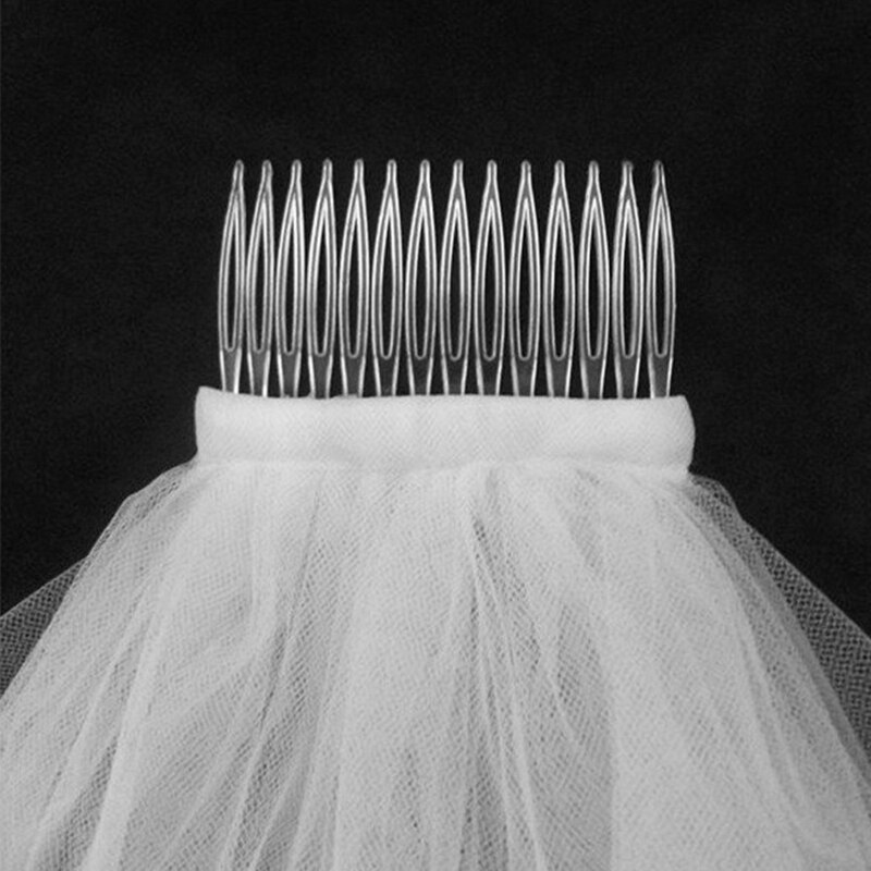 Vrouwen Bruiloft Sluier Jurk Witte Strik Lagen Tule Lint Edge Bridal Veils