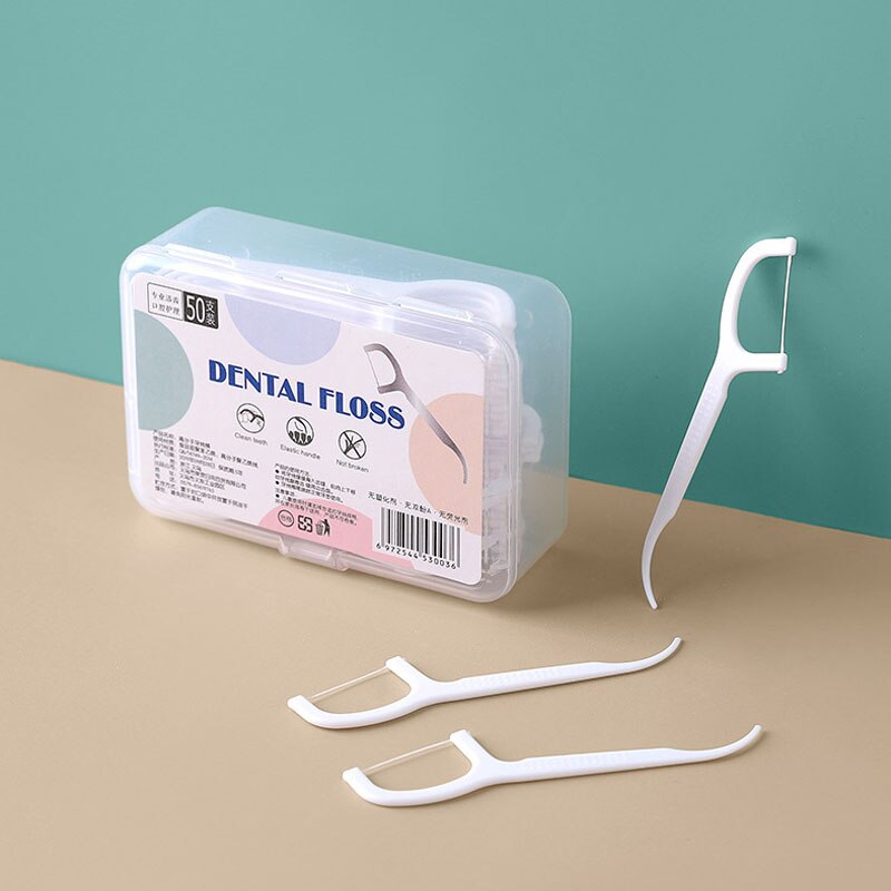 High-strength individual floss stick, boxed with 50 portable flossing floss, family pack, ultra-fine, no gum damage