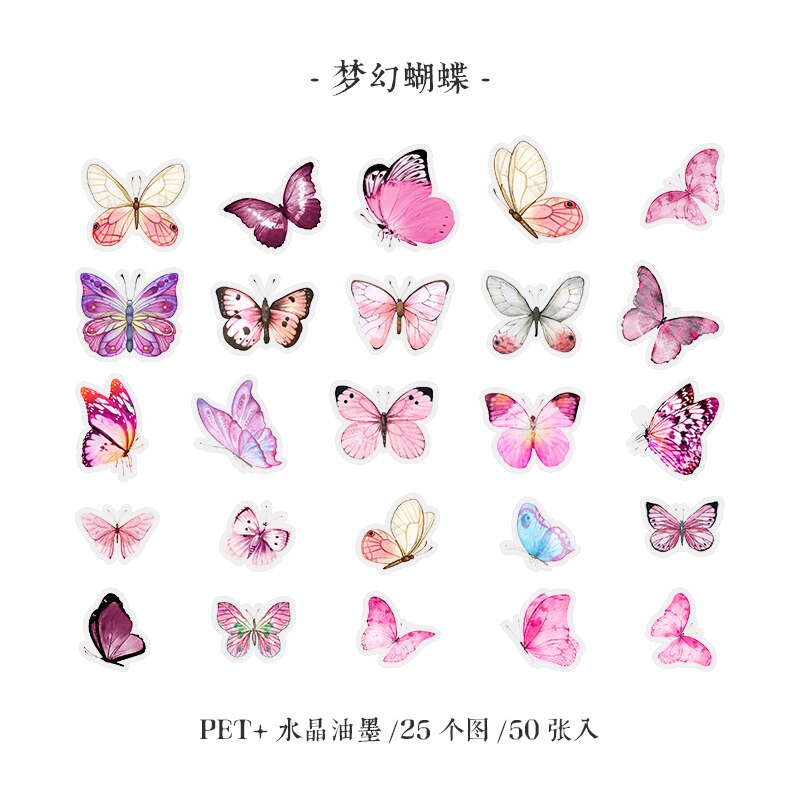 Vlinder Museum Diy Maanlicht Droom Lint Mooie Sticker Decoratieve Dagboek Album Crystal Inkt Pet Art Sticker Pack: G