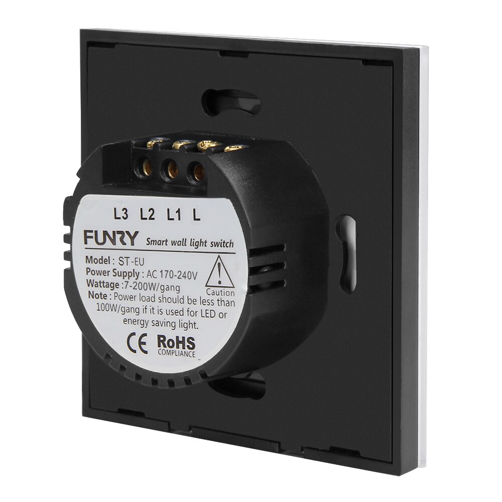 Original Funry ST2 3Gang EU Standard Touch Switch Lighting Luxury Tempered Glass Panel 170-240V 7-200W/gang 86*86*36mm