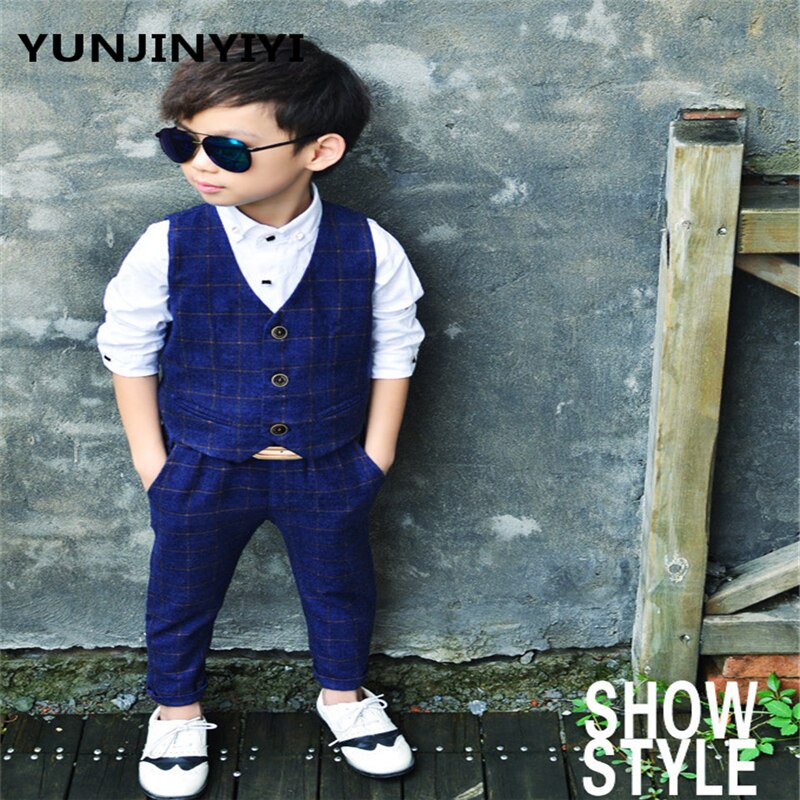 YUNJINYIYI Boys Formal Suits For Weddings England Style Man Child Blue Party Tuxedos Boys Formal Suits Blazer+Pants+Vest