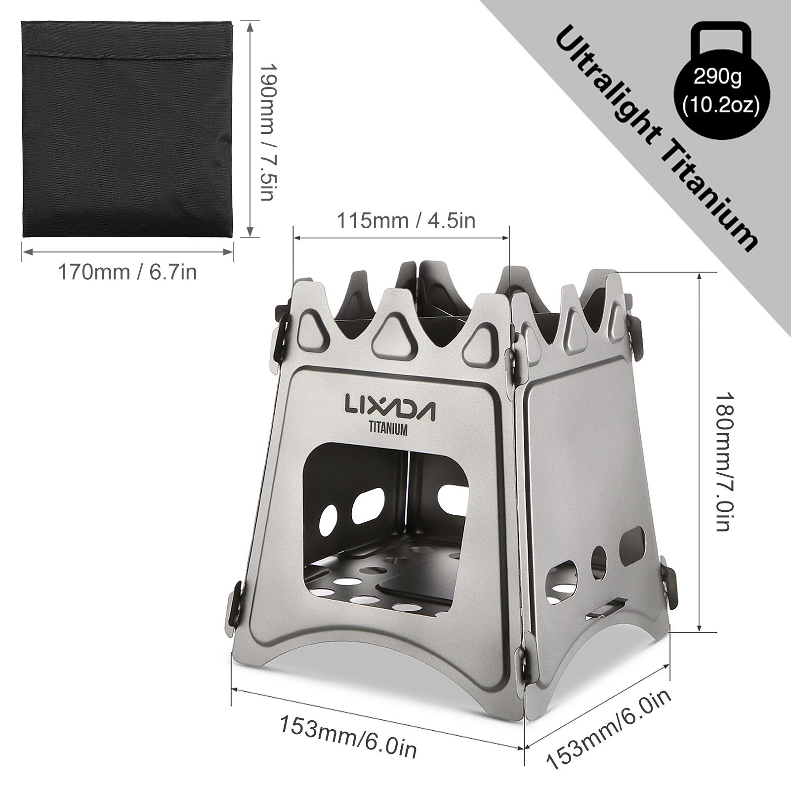 Lixada Compact Folding Titanium Wood Stove Outdoor Camping Stove Cooking Picnic Stove Portable Wood Furnace Burners: Titanium