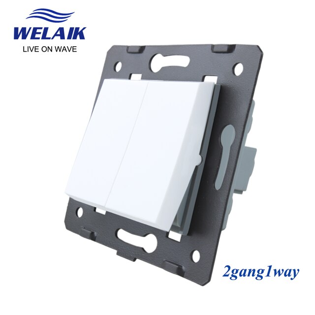 WELAIK EU Light Wall-Switch-DIY Parts-Push-Button 1Gang-1Way Without Crystal-Glass-Panel 220V 5A 45*45mm A711W: White 2Gang 1Way