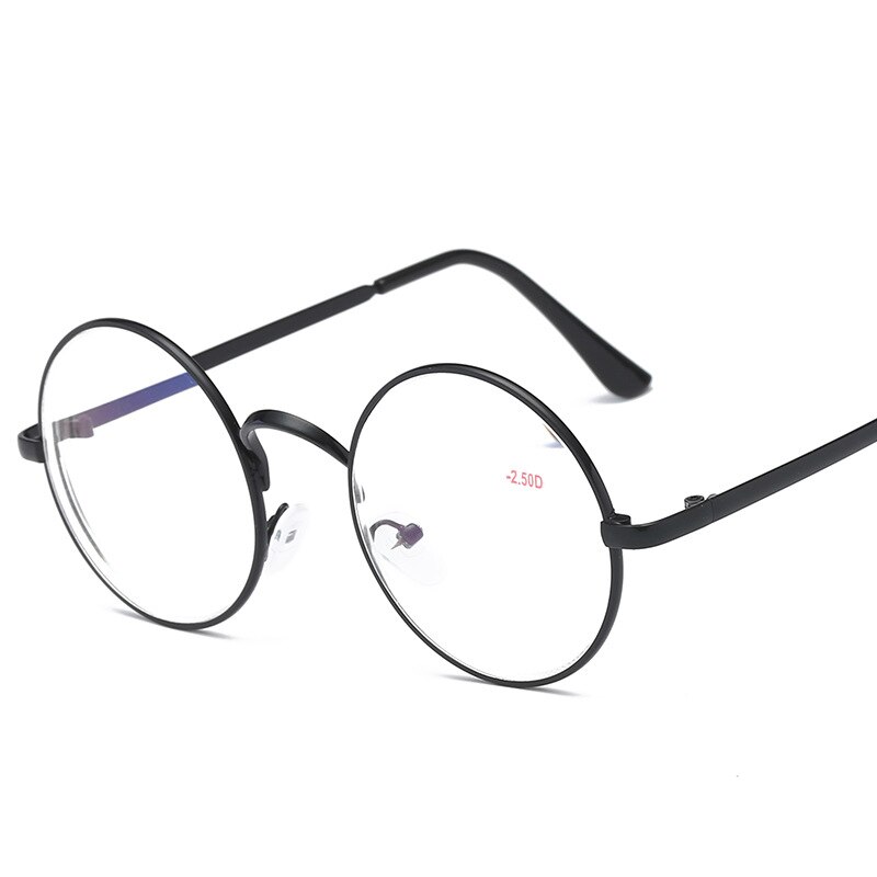 Óculos de miopia redondos clássicos com dioptria-1.0 a-4.0 vintage armação de metal mulher homem unisex óculos de visão estreita lente: -100 / Preto