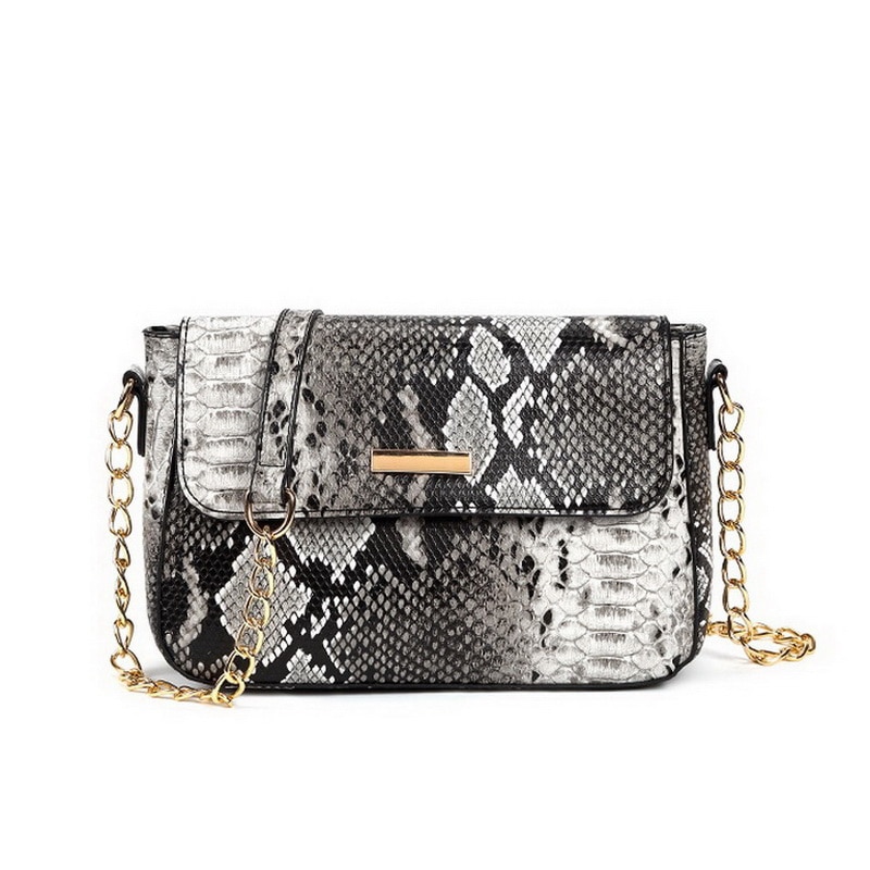 FUNMARDI Snake mujer bolsa correa de cadena bolsos de hombro pequeños bandolera para mujeres PU bolso de cuero mujer WLHB1790: Negro