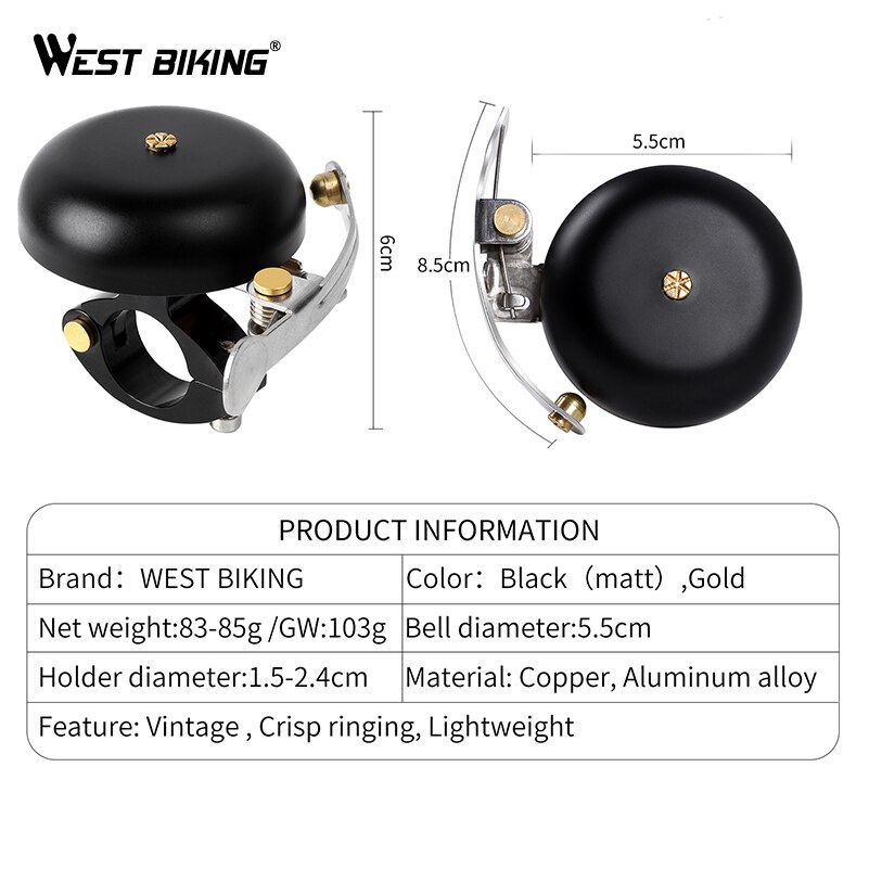 West Fietsen Mini Fietsbel Voor Fiets Ultralight Koper Veiligheid Geluid Fietsen Stuur Horn Vintage Aluminium Bike Bells