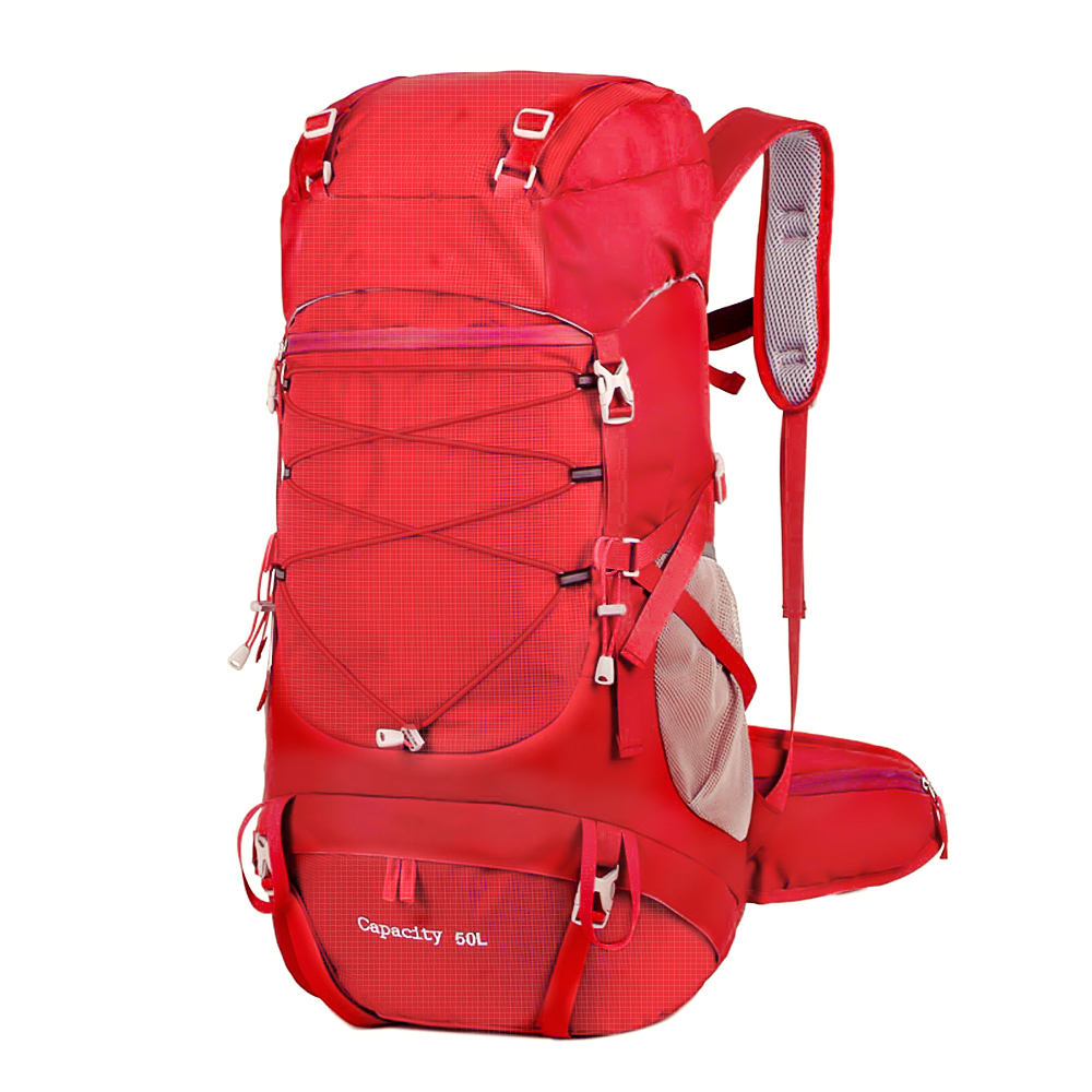 WESTTUNE 50L Wanderrucksack mit Regenschutz, multifunktionale Bergsteigertasche, Outdoor-Rucksack für Reisen, Trekking, Camping: Rot