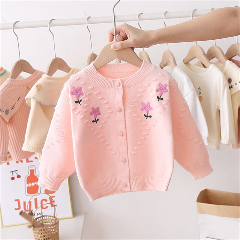 Baby Meisje Kleding Herfst Truien Ronde Hals Borduren Bloemen Baby Kleding Vest Trui Jas Kinderkleding