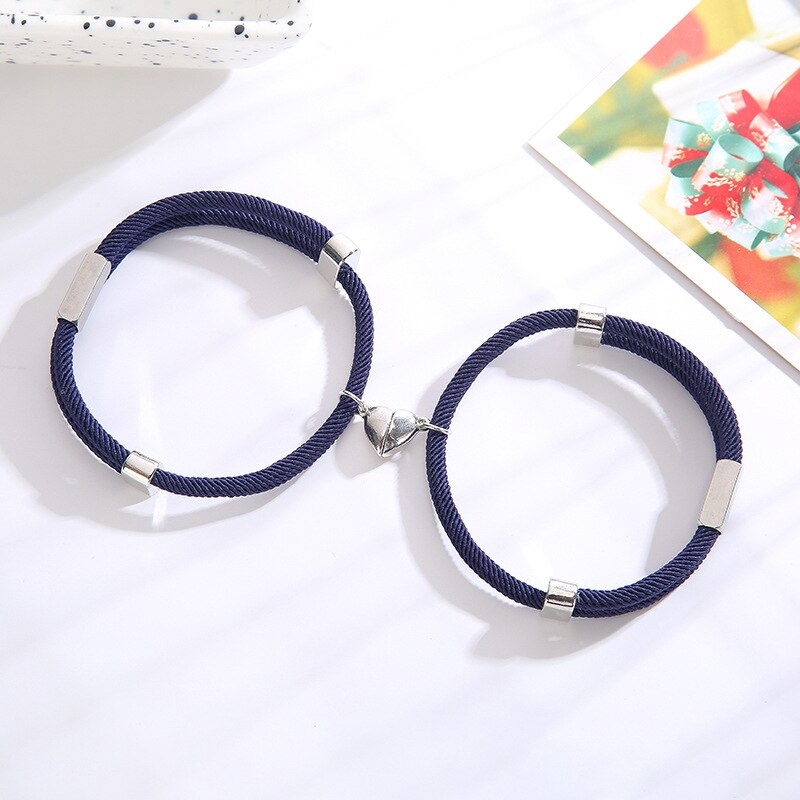 1 paar Magnetic Herz Paar Armbänder Seil Kette Edelstahl Charme Armbänder Für Frauen Männer Liebhaber Gepaart Schmuck: Blue